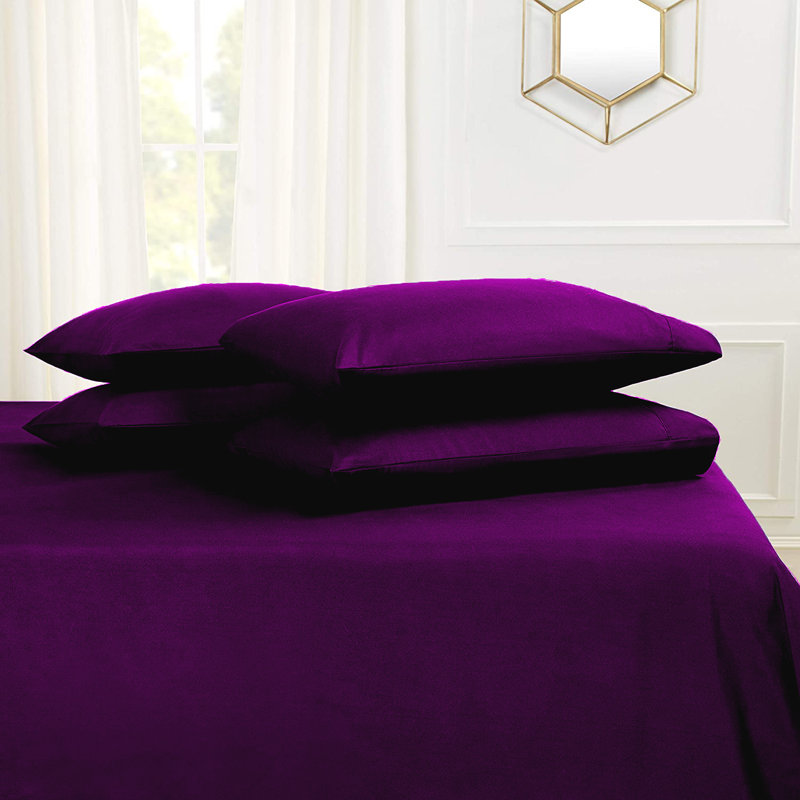 Microfiber Flatweave Sheet Set, Purple, Queen Sheet Set + 1 Fitted Sheet + 4 Pillowcases