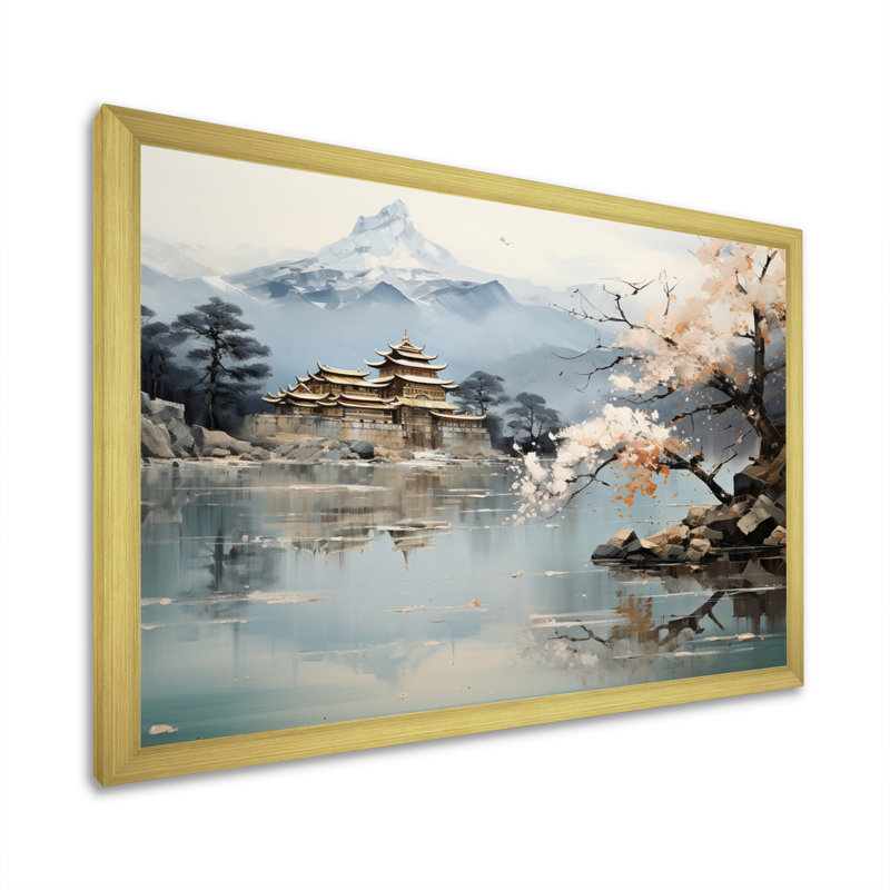 Art asiatique paysage impérial II - art mural asiatique, Doré, H 34 po x l 44 po, Cadre photo unique