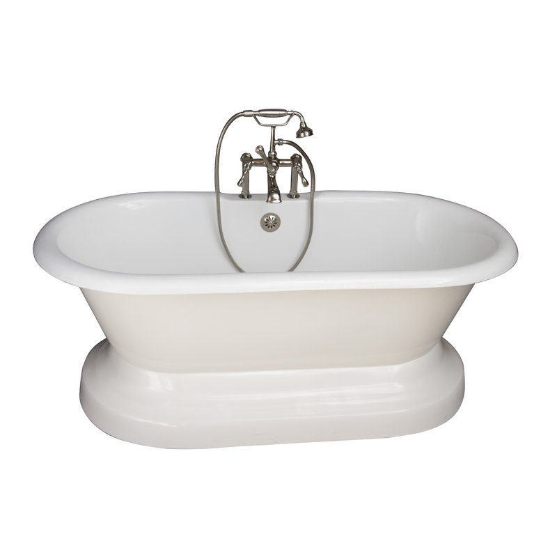 66'' x 30'' Freestanding Soaking Cast Iron Bathtub, Polished Nickel