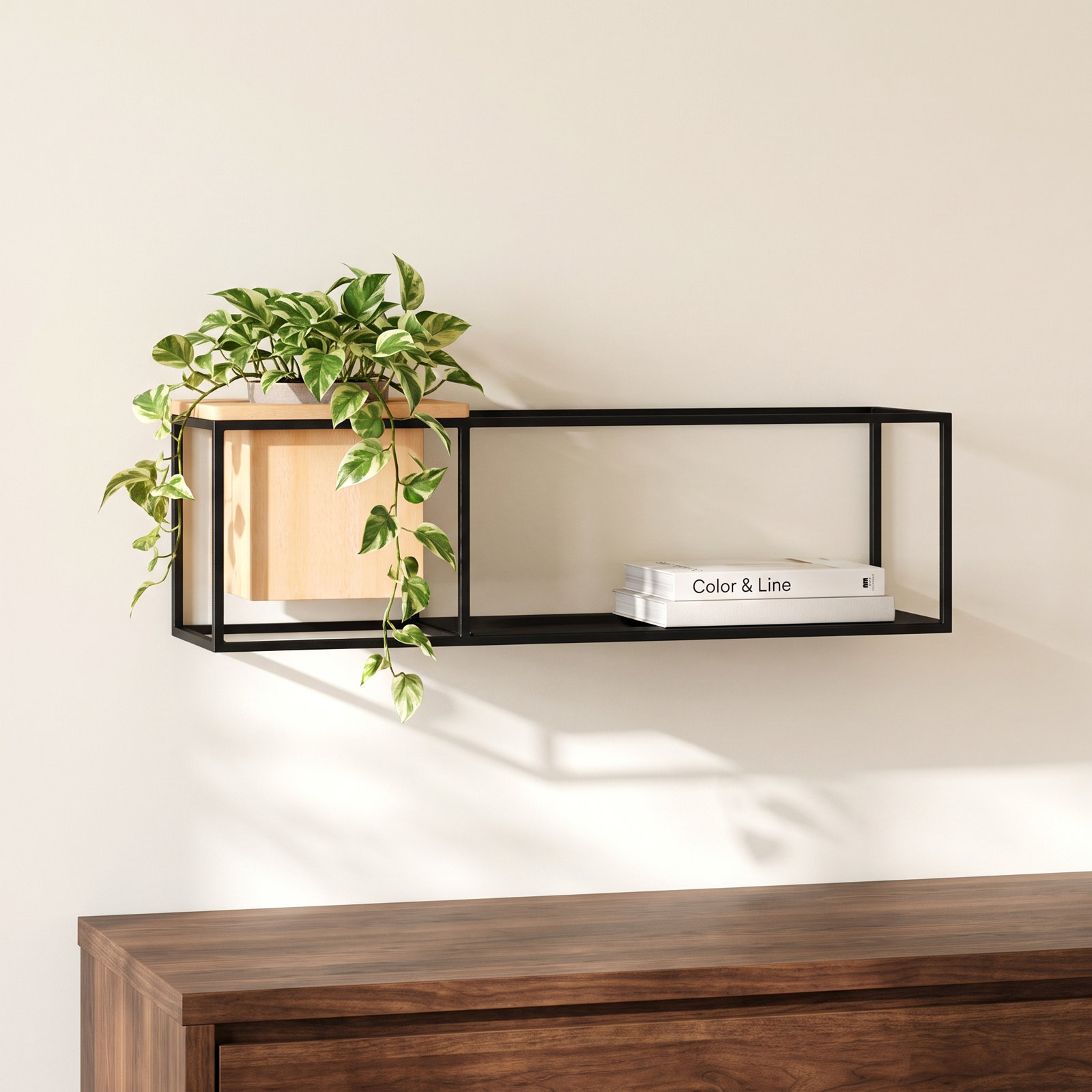 Cubist Accent Shelf, 5.28" H x 15.71" W x 5.12" D, Black