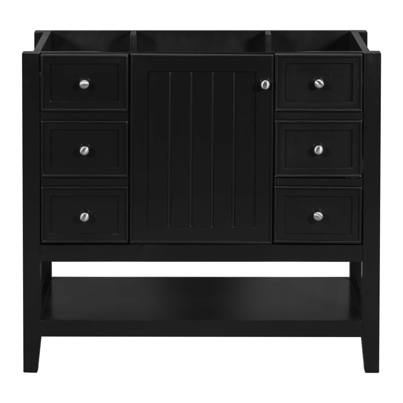 36" Black Solid Wood and MDF Freestanding Bathroom Vanity