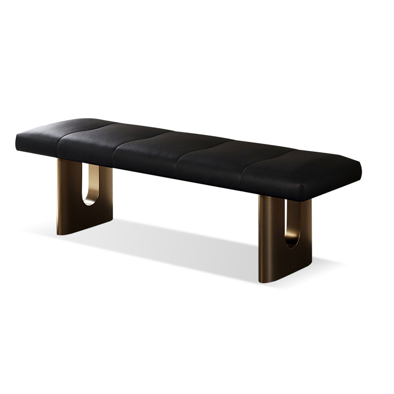 Black Modern Wood Upholstered  Bedroom and Entryway Leather Long  Bench, Black