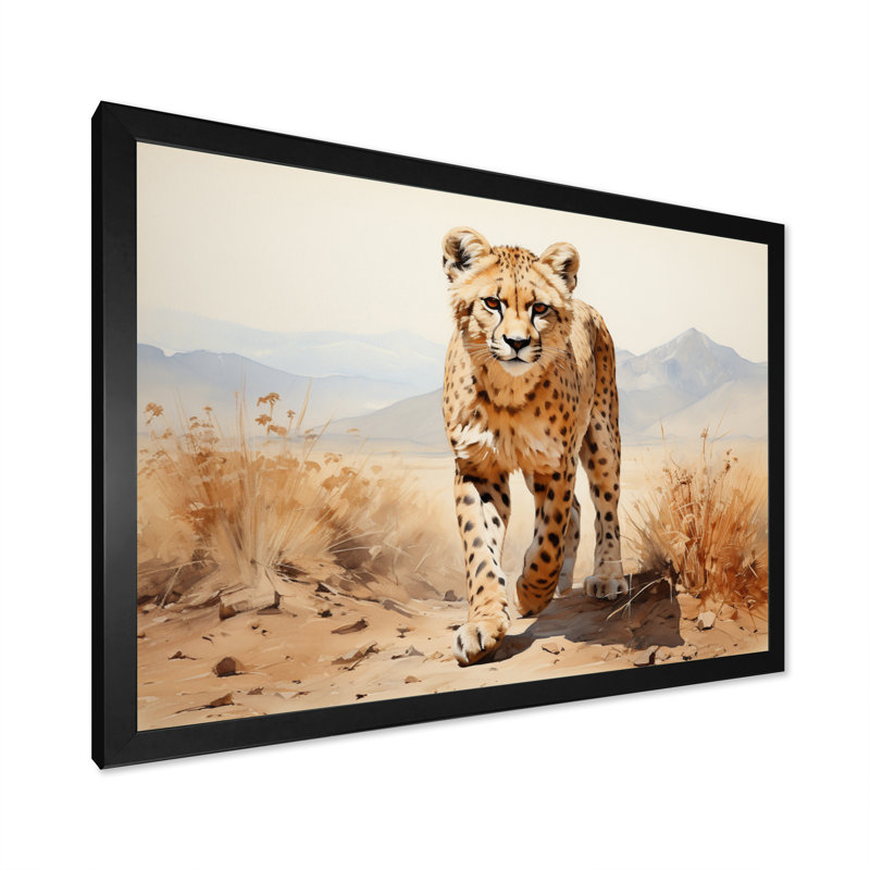 Guépard beige en Afrique - décoration murale africaine, H 34 po x l 44 po x P 1,5 po, Cadre photo noir