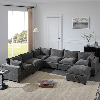 [VIDÉO] Canapé modulaire modulaire de 117,5 po avec repose-pieds de rangement mobile, canapé 7 places en forme de U, siège large et combinaison libre, canapé surdimensionné en chenille pour le salon et l’appartement, 2 couleurs