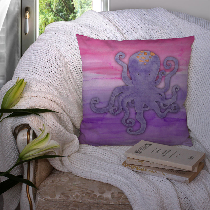 Coussin intérieur/extérieur en aquarelle octopus, 14 po x 14 po