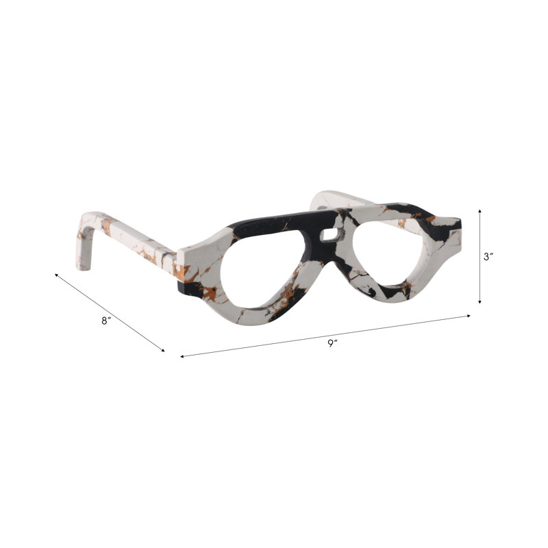 Decorative Object Stone Valencia Style Eyewear Design For Home Office Bedroom Living Room - 3" Black, White, Gold