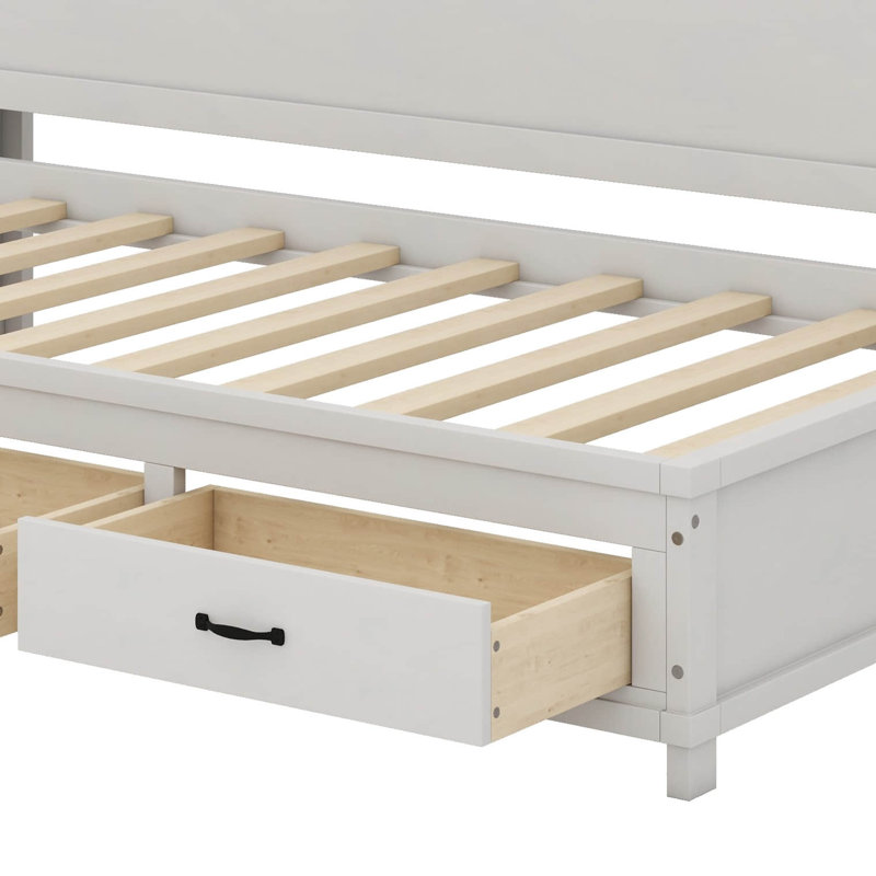 Jacksten Wooden Daybed With 3 Drawers, Upper Soft Board, Shelf, Sockets And USB Ports, Twin, White