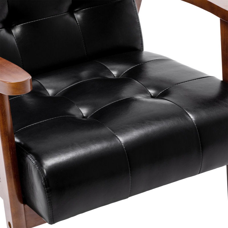Fauteuil Mid-Century moderne en cuir artificiel touffeté de 21,65 po de large Havva, Noir