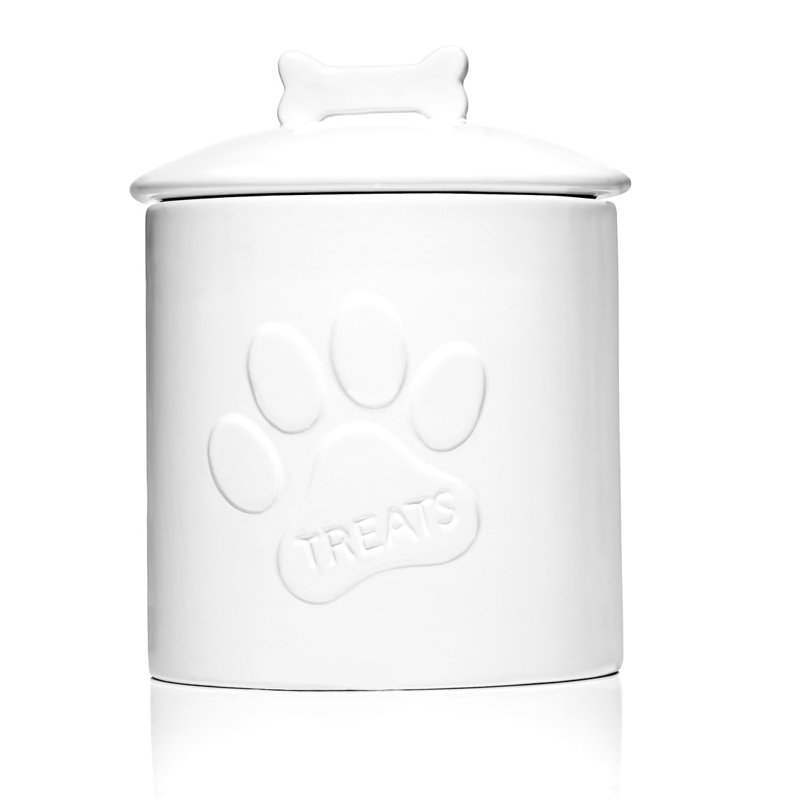 White Ceramic Treat Canister with Lid, 65 oz