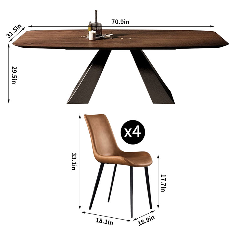 Minimalist Rectangular Solid Wood Dining Table Set, 29.5"H x 70.9"L x 31.5"W