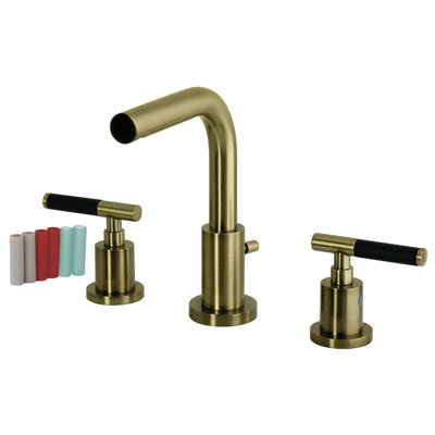 Kingston Brass Kaiser Two-Handle 3-Hole Deck Mount Widespread Bathroom Faucet with Brass Pop-Up Drain