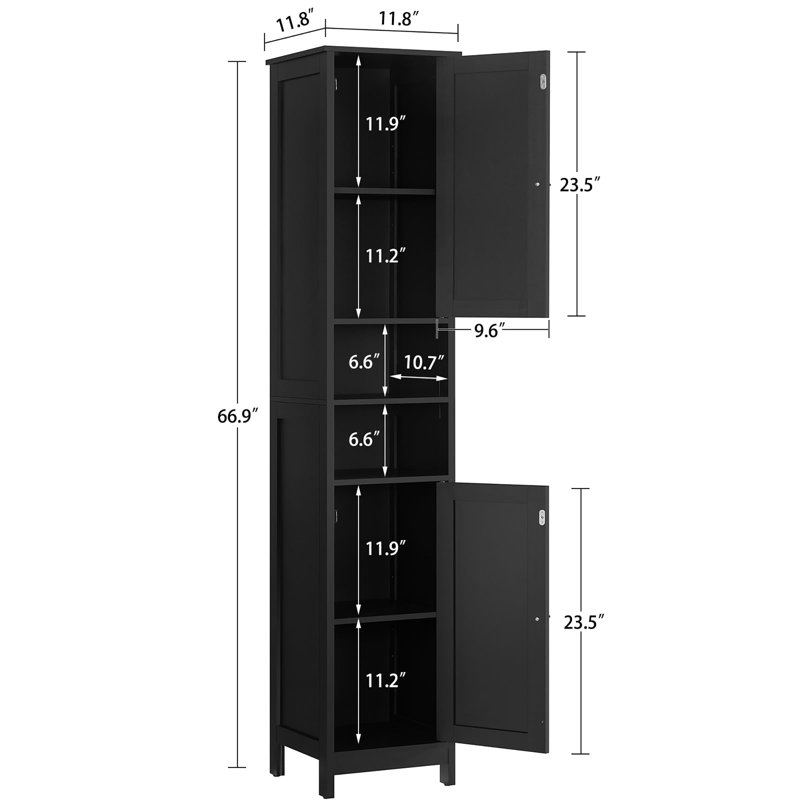 Armoire de salle de bain de 67 po de hauteur, Noir, noir, noir, noir