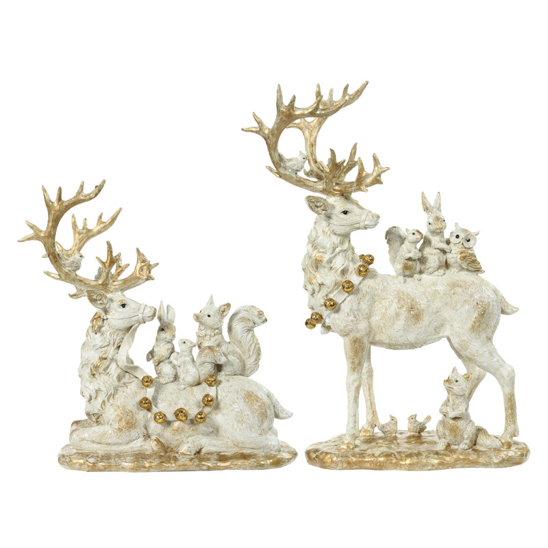 Deer And Friends -17 Inches Set Of 2, White/Gold
