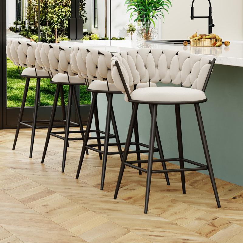 Tabouret de comptoir rembourré avec structure en métal, Ivoire, Tabouret de comptoir avec siège d'une hauteur de 