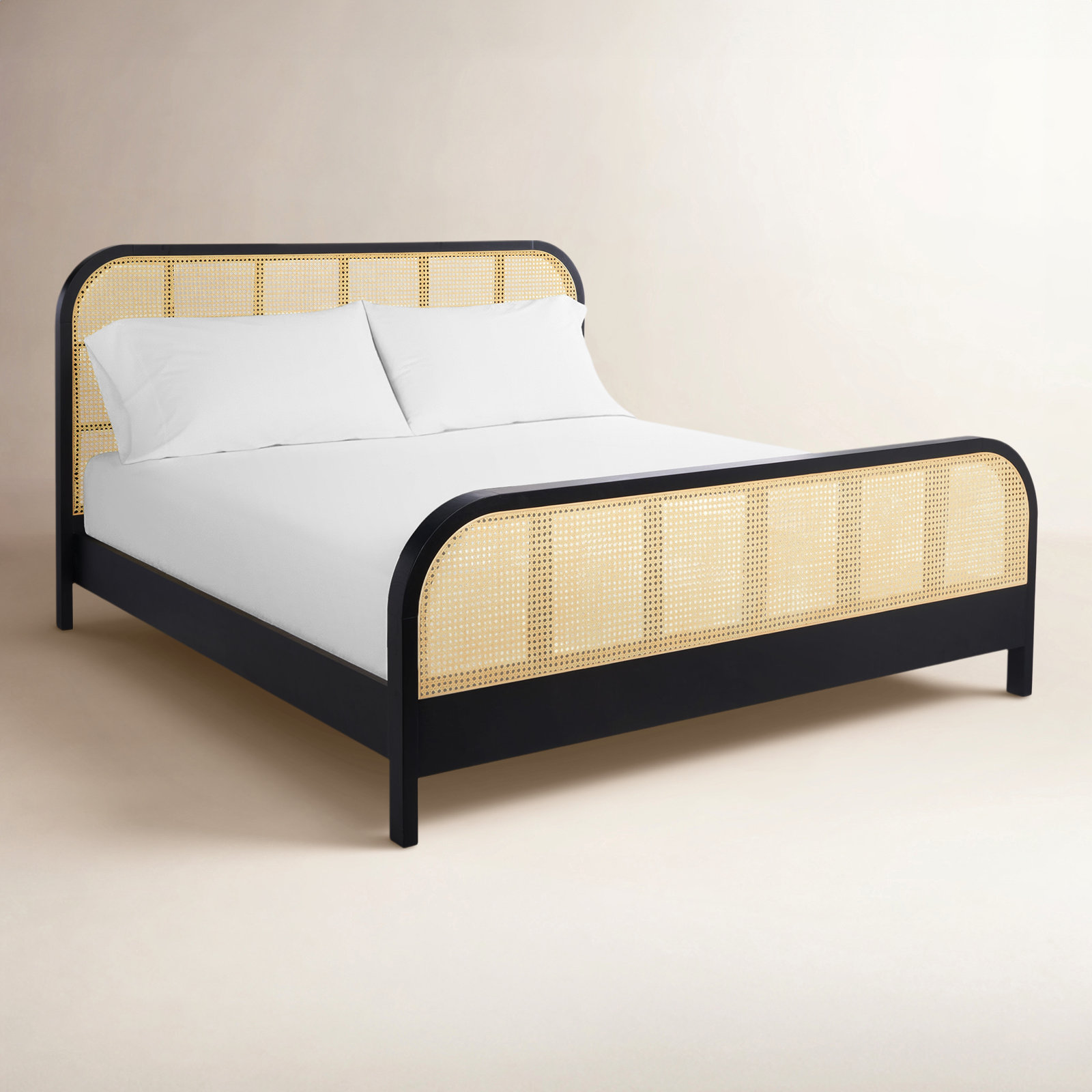 Cane Platform Bed, Black, Queen