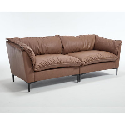 Leather 80" Mid-Century Modern Loveseat Sofa With Removable Cover
