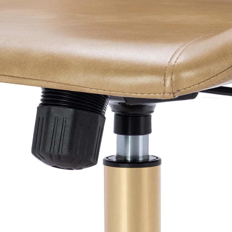 Mariello 23" Wide Adjustable Height Leather Swicel Office Chair With Quilted Backrest, Gold, Beige