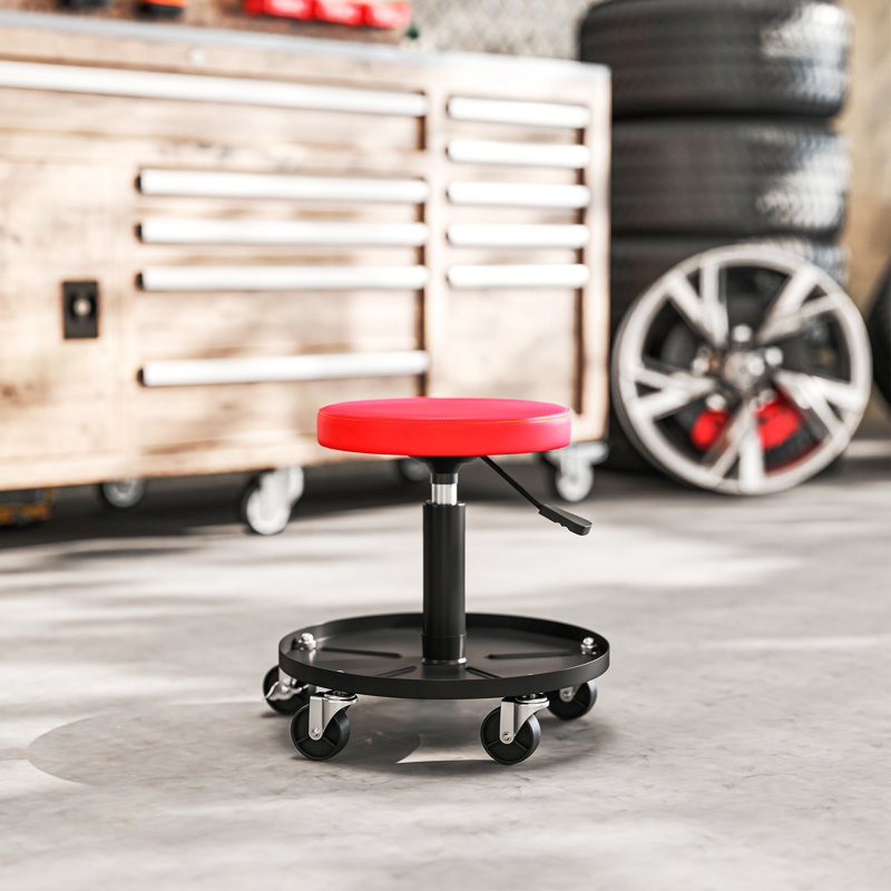 Tabouret roulant roulant, tabouret de garage d'une capacité de 300 lb, rouge