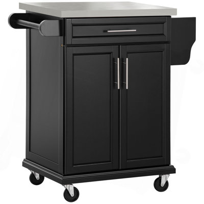 Kitchen Island On Wheels, Rolling Kitchen Cart With Stainless Steel Countertop, Drawer, Towel Rack And Spice Rack, Utility Storage Trolley