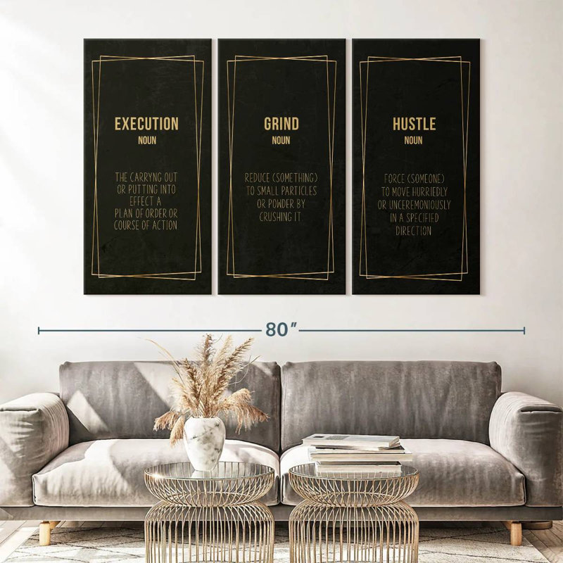 " Execution Grind Hustle " 3 Piece Art Set, 42" H x 65" W x 1.25"