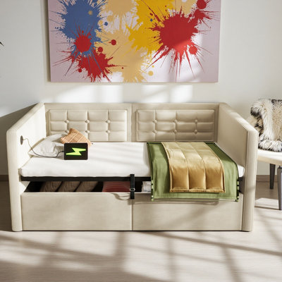 Modern Upholstered Tufted Daybed with USB & Type-C Charging by Lark Manor