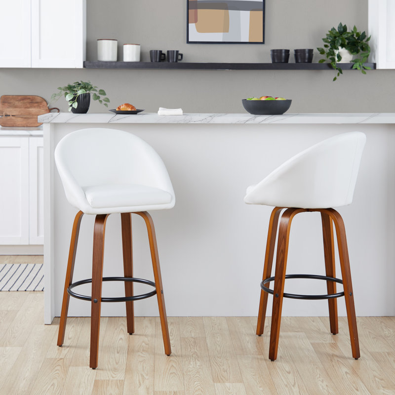 Maddison 30" High Back Fixed-Height Faux Leather Bar Stools, White, Bar Stool (30” Seat Height), Walnut/Black