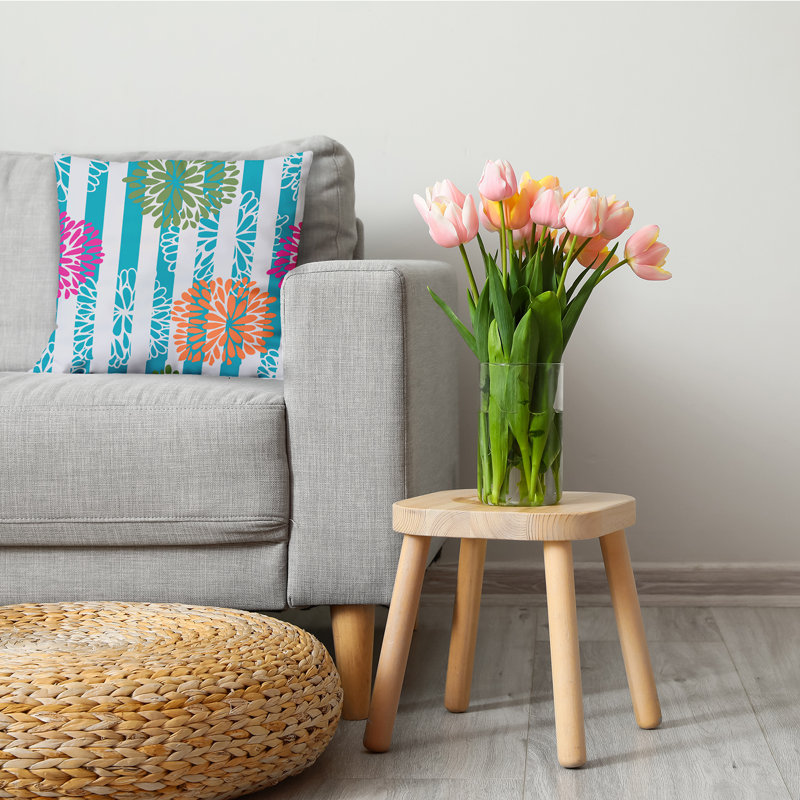Coussin Flower Bursts, Bleu, 16 po x 16 po
