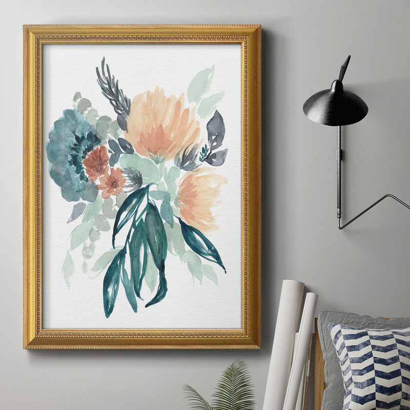 Toile encadrée de qualité supérieure bleu sarcelle et pêche II - prête à être accrochée, H 20 po x l 16 po x P 2,5 po