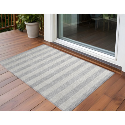 Tapis intérieur antidérapant à rayures grises et ivoire 2 pi x 3 pi