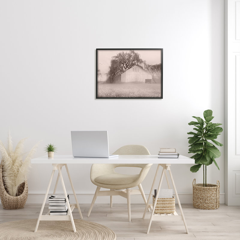 Art texturé sur toile de brume de campagne sauvage pittoresque, H 24 po x l 30 po x P 1,5 po, Giclée encadrée noir minuit