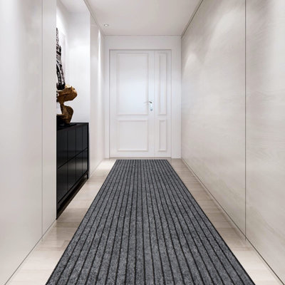 Anti-Slip Base Carpet, Easy To Clean, Waterproof, Suitable For Corridors, Entrances, Kitchens, Laundry Rooms, 2 Feet X 6 Feet, Grey Stripes