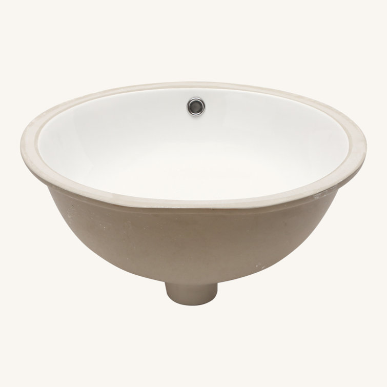 19"X16" White Ceramic Oval Undermount Bathroom Sink With Overflow