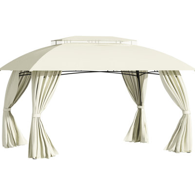 Gazebo extérieur 3 m x 4 m avec ventilation double, structure en acier et parois latérales beiges, idéal pour les pique-niques dans le jardin.