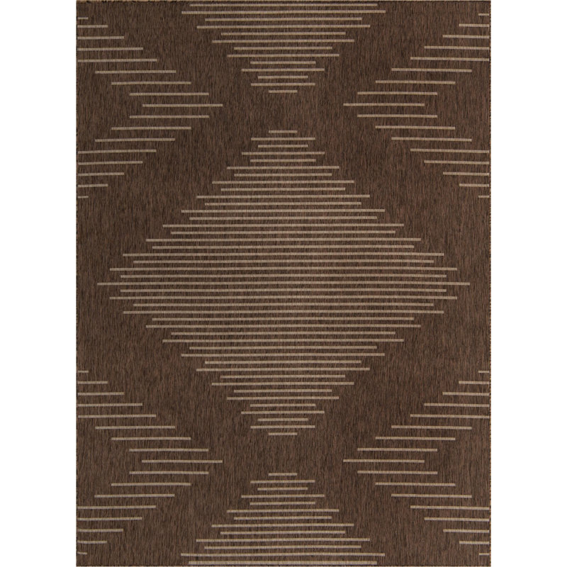 Tapis en polypropylène tissé à la machine en brun / ivoire Wallington, Rectangle 9 pi x 12 pi