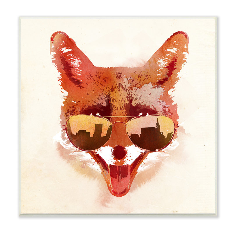 Décoration murale fox avec aviators kids Diphda, H 12 po x l 12 po x P 1,5 po, Plaque murale