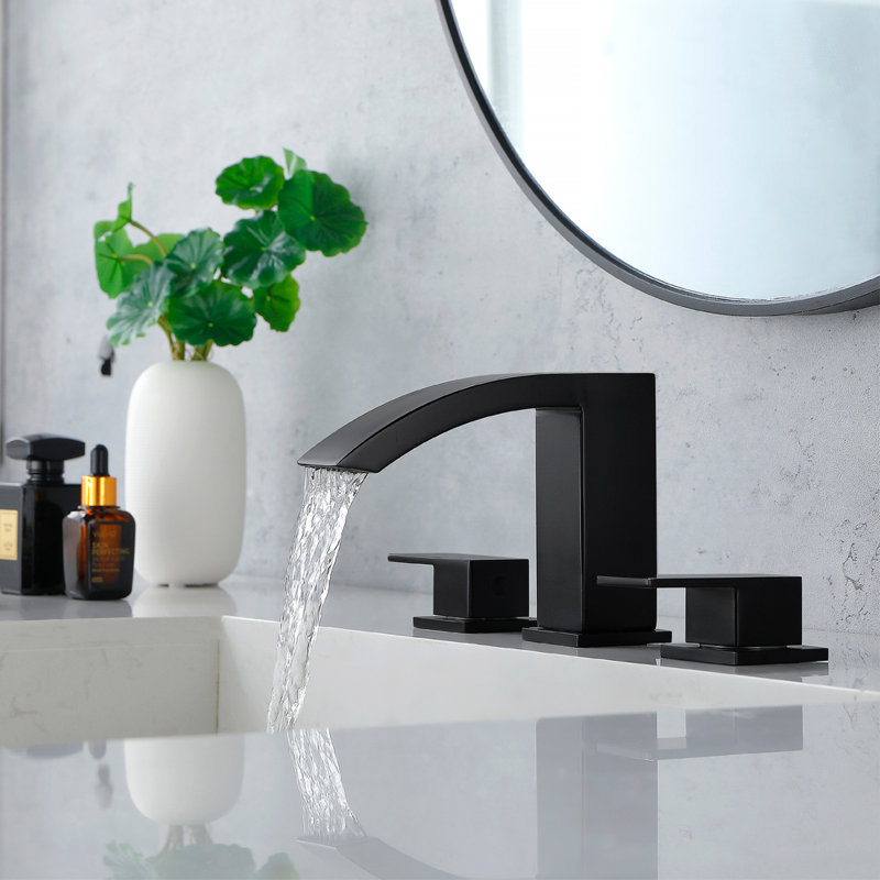 Robinet de salle de bain à large entraxe avec drain 8 pouces, Noir