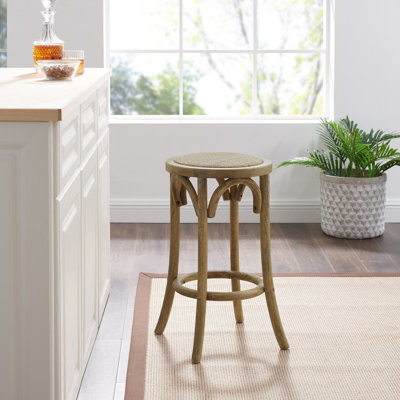 Fredericksburg Round Rattan Seat Counter Stool with Solid Wood Frame