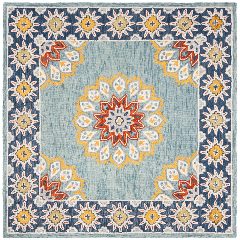 Jahiem Oriental Handmade Tufted Wool Blue/Green Area Rug, Square 6'