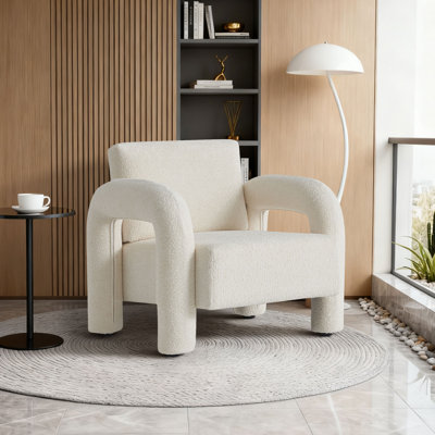 Fauteuil d'appoint 1 pièce en velours blanc L 29,9 po x l 25,6 po x H 20,9 po