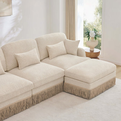 Comfy Chenille Leopard Printing Loveseat Sofa,Delicate Tassel Edge,Movable Ottoman,Modern Fashion Style,Ergonomic Back and Seat Design,Easy Assembly,D