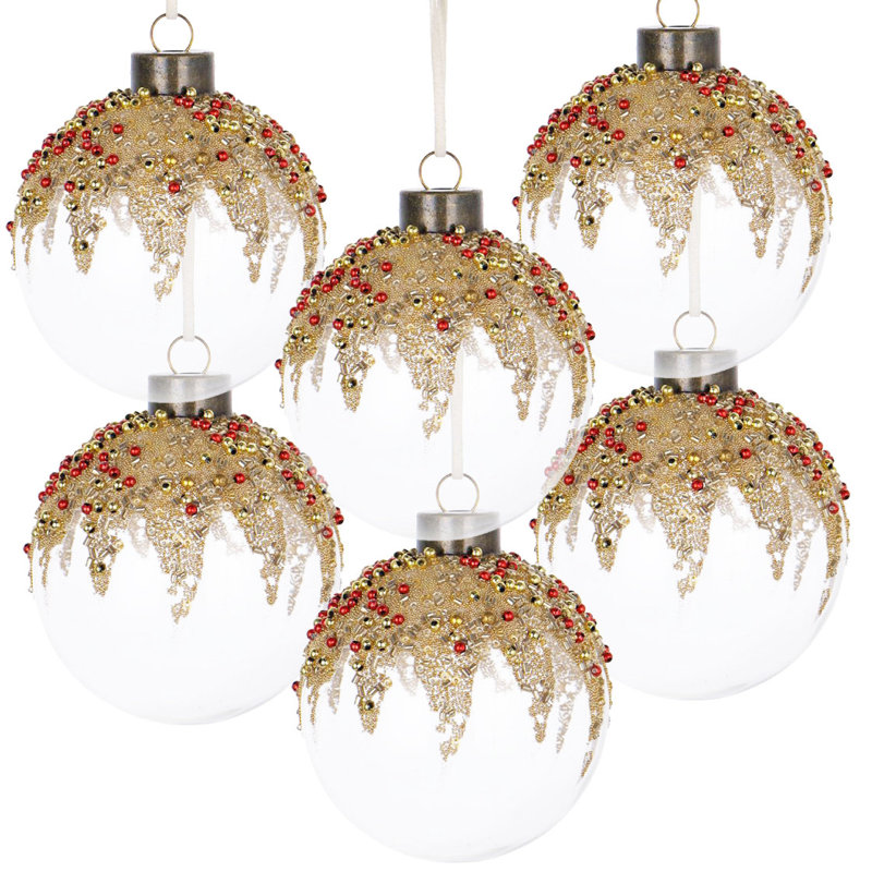 D3,9 po, boules de Noël décoratives, boules de Noël suspendues en verre pour décorations de fêtes, lot de 6