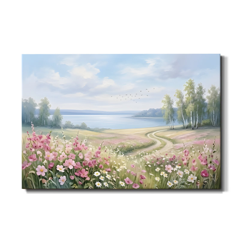Spring Awakening' Impressionist Meadow Landscape Framed Canvas