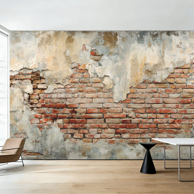 Peel and Stick Wallpaper Exposed Red Brick Wall Peeling Gray Plaster Wall Murals 100"H x 144"W Removable PVC Wall Paper Self-Adhesive Wall Decor for Bedroom Living Room Home Office