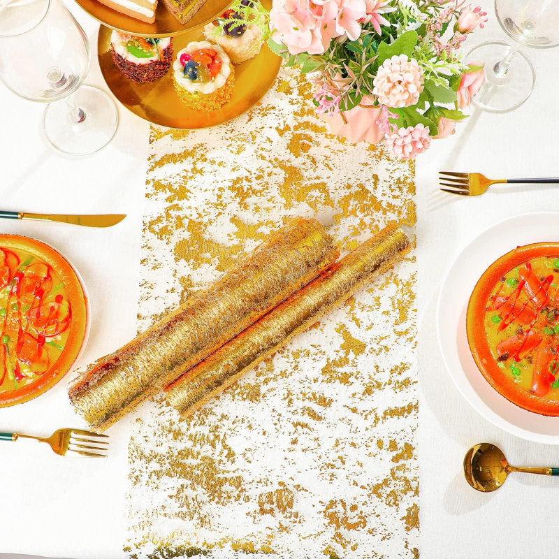 Table Runner Metallic Thin Mesh Table Runner Roll(12 Pieces/Gold)