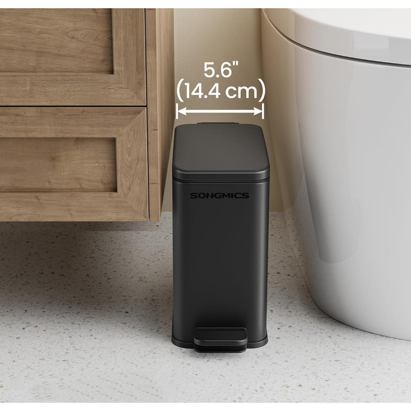 Slim Black Stainless Steel Rectangular Trash Can with Pedal