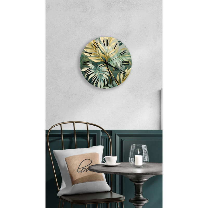 Horloge murale en verre trempé Botanical, Noir