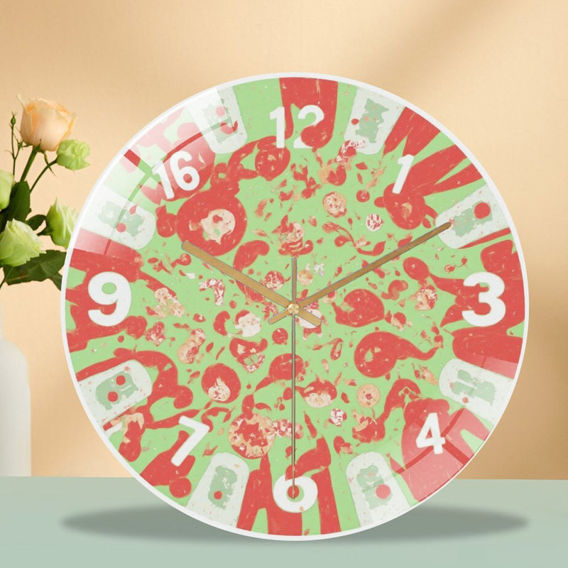 Horloge murale moderne en verre rouge-vert-numérotée-éclaboussée