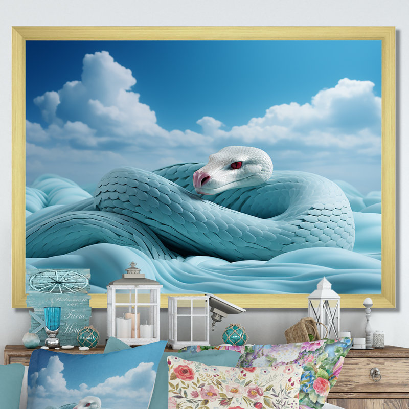 «Cyan Snake Serpentine Sky» sur toile, H 16 po x l 32 po x P 1 po, Encadrement doré