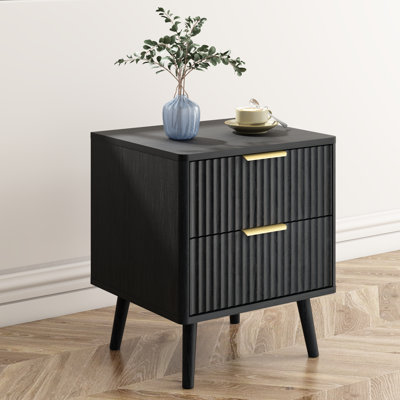 Fluted Nightstand With Curved Profile Design, 2-Drawer End Table, Bedside Table For Bedroom, Living Room by George Oliver