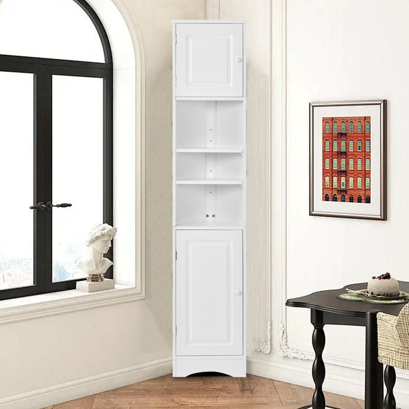 Multi Functional Corner Cabinet With Two Doors And Adjustable Shelves, White